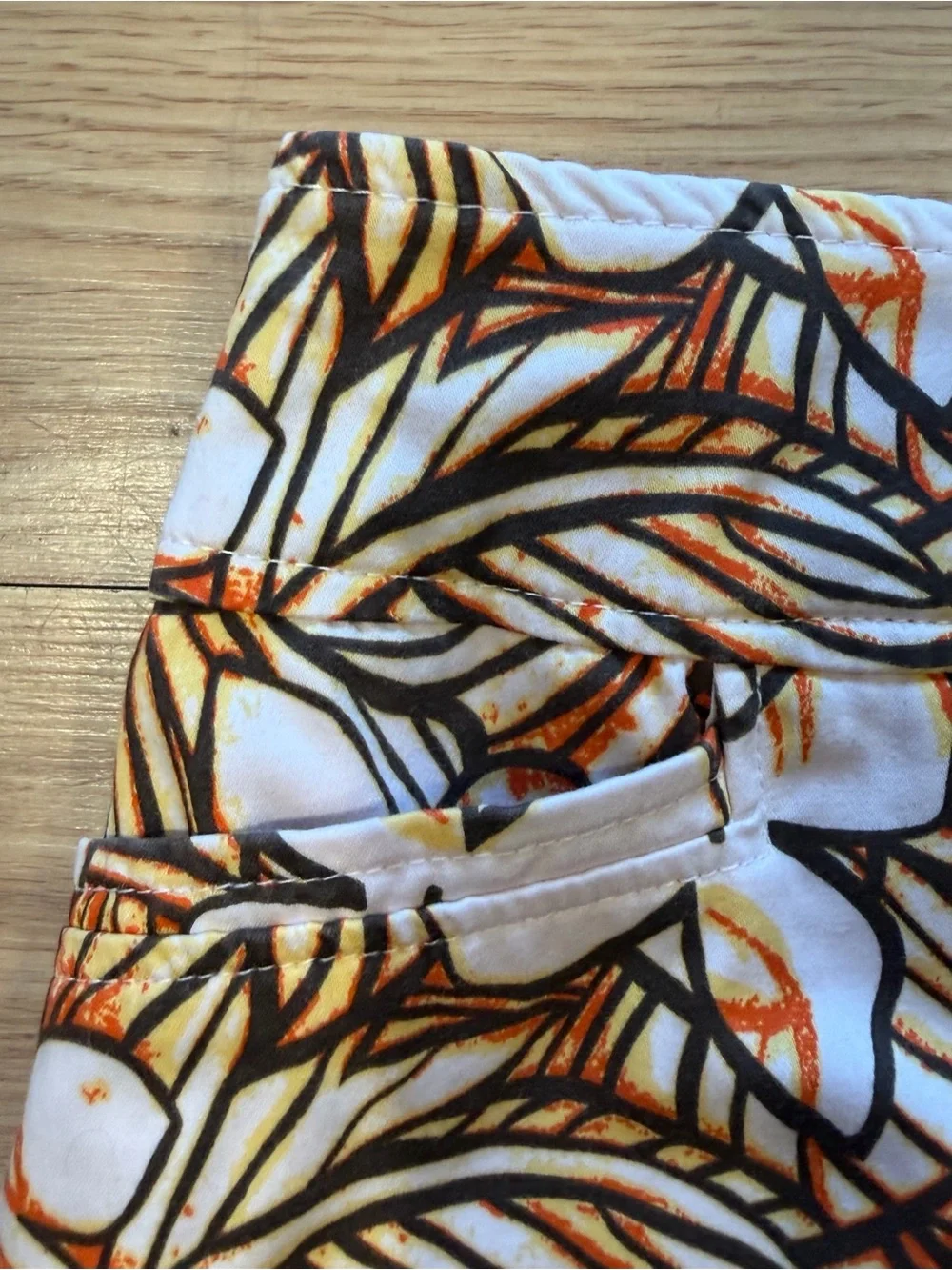 Tribal Orange, White & Brown Floral batik print skirt sz 12
